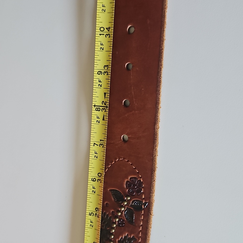 Express Tan Leather Belt with Floral Embroidery - Picture 11 of 13